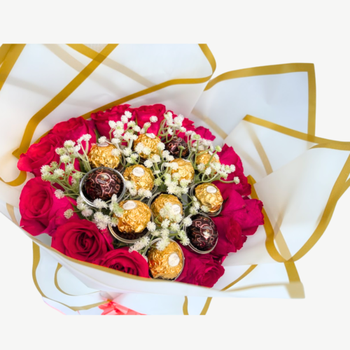 Luxury Gold Bouquet of Chocolate with Roses